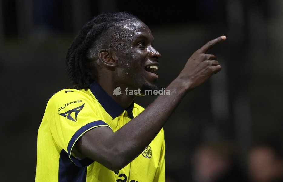 Union's Massire Sylla celebrates after scoring during a soccer match between Royale Union Saint-Gilloise and Cercle Brugge, Sunday 25 October 2026 in Brussels, on day 9 of the 2026-2027 'Jupiler Pro League' first division of the Belgian championship