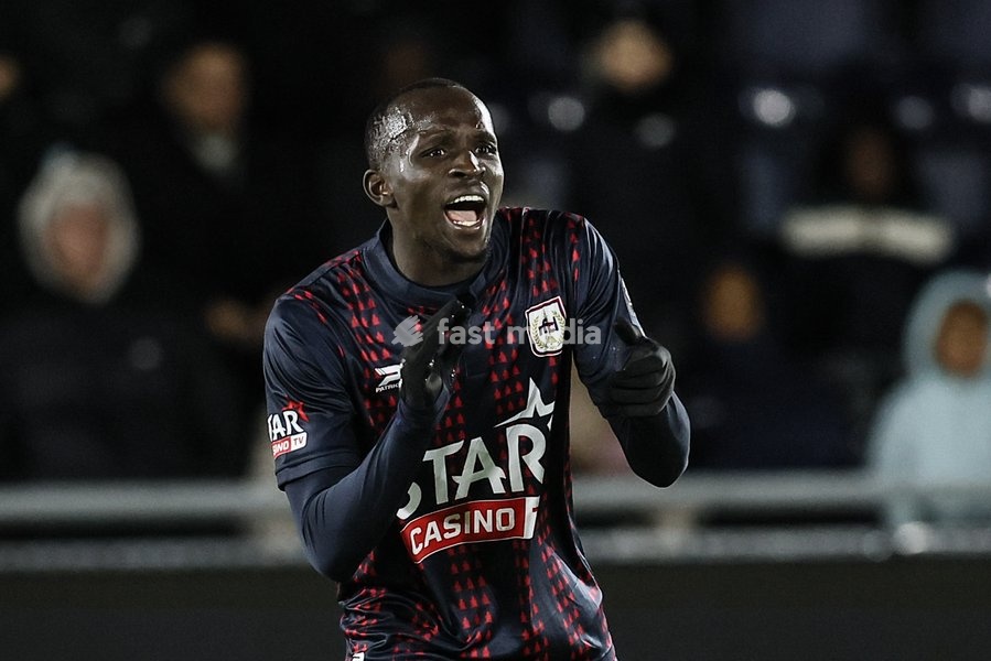 Liege's Ryan Ogam Rabok celebrates after scoring during a soccer match between RFC Liège and Patro Eisden Maasmechelen, on Sunday 25 October 2026 in Liege, on day 8 of the 2026-2027 'Challenger Pro League' second division of the Belgian championship