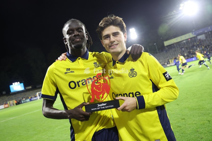Union's Massire Sylla and Union's Besfort Zeneli pictured with the a soccer match between Royale Union Saint-Gilloise and Cercle Brugge, Sunday 25 October 2026 in Brussels, on day 9 of the 2026-2027 'Jupiler Pro League' first division of the Belgian championship