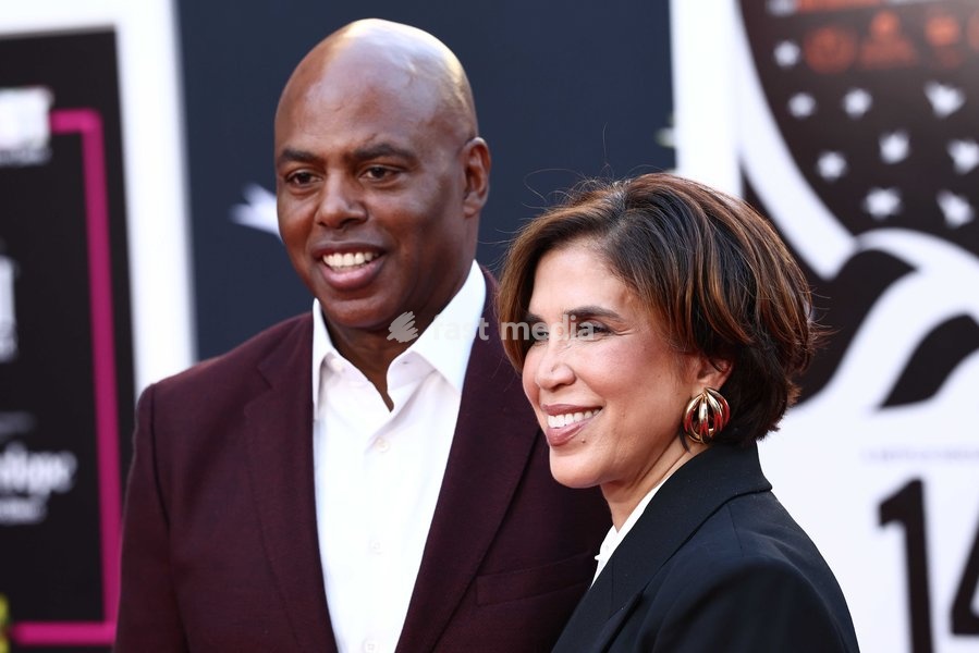 Kevin Frazier and Yasmin Cader at the 2026 AFI (American Film Institute) Fest Presented By Canva - Special Screening Of Netflix's '14th' held at TCL Chinese Theatre IMAX at Ovation Hollywood on October 25, 2026 in Hollywood, Los Angeles, California, United States