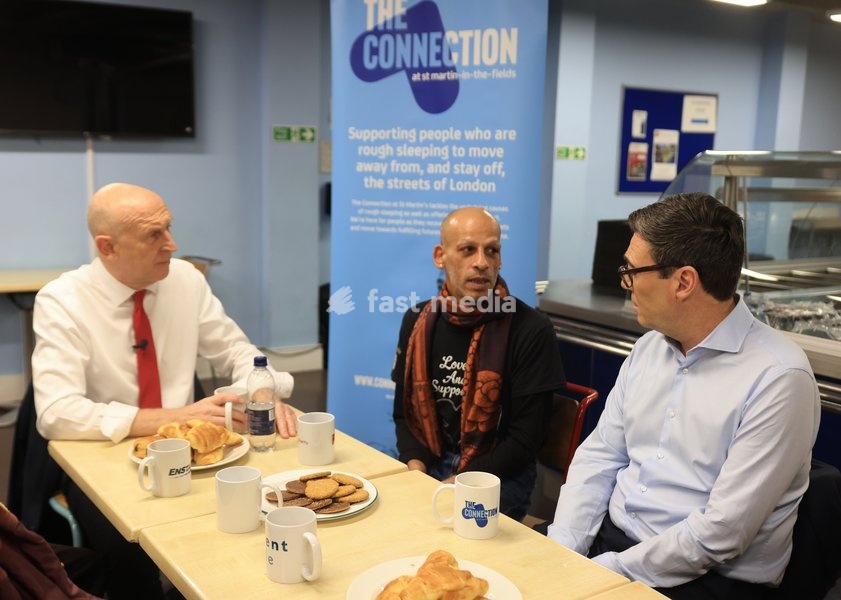 British Politics Prime Minister Andy Burnham and John Healey Chancellor , visit St Martins in the fields a homeless charity in central London . Ahead of the Budget later this week Funding is set to double to support a pledge by the prime minister to give every rough sleeper in England a route off…