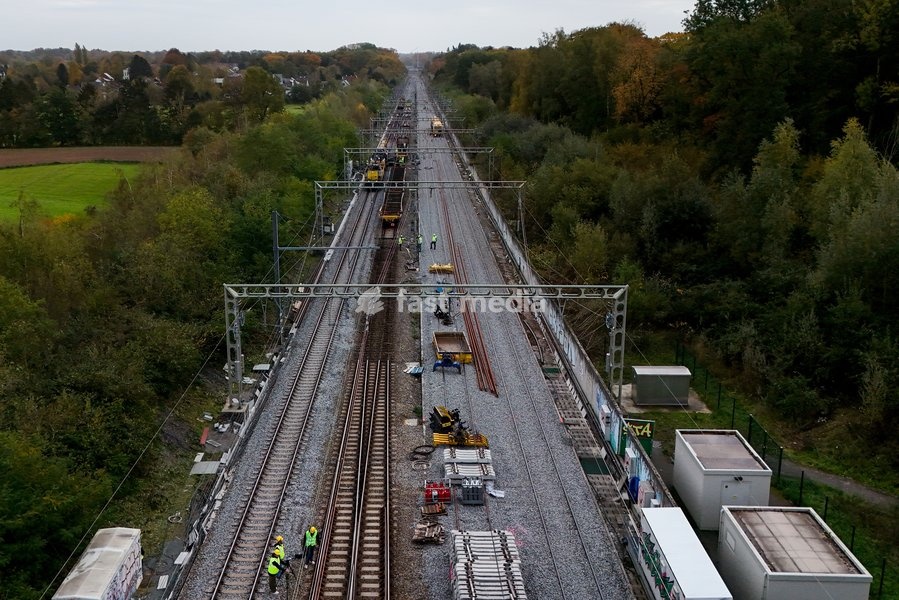 Illustration picture shows a tour of the Infrabel construction site where two switches are being installed as part of the RER project between Ottignies and Brussels, on Monday 26 October 2026