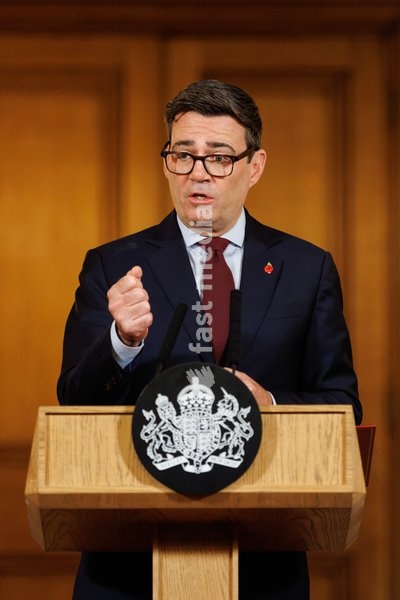 26/10/2026. London, United Kingdom. Prime Minister Andy Burnham delivers a speech as he hosts Rough Sleeping Summit in 10 Downing Street