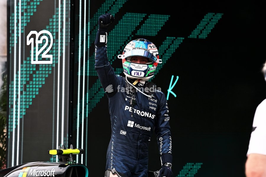 AUSTIN, UNITED STATES - OCTOBER 25: Andrea Kimi Antonelli of Italy driving the (12) Mercedes-AMG PETRONAS F1 Team Mercedes W17 celebrates with a fist pump on the track during the race of the Formula 1 MSC Cruises United States Grand Prix 2026 at Circuit of the Americas on October 25, 2026 in…