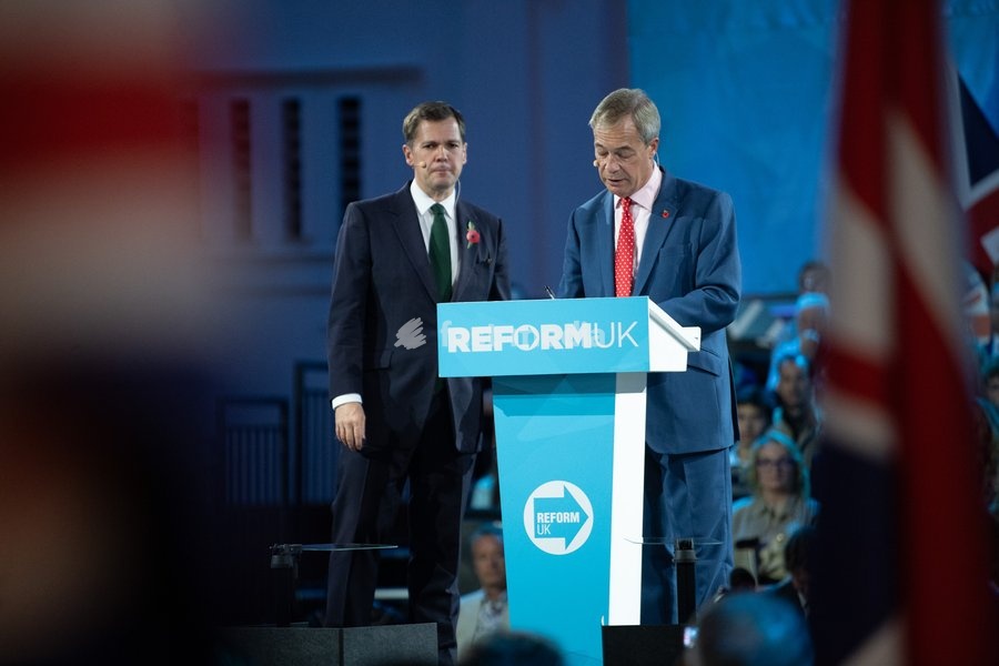 Robert Jenrick - Reform UK Chancellor and Nigel Farage - Reform UK Leader speaks at Reform UK's Economic Rescue Plan Press Conference at The Lindley Hall, London, England, UK on Monday 26 October, 2026