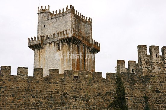 Portugal, Alentejo, Beja. Castle. View of the keep tower. King Dinis of Portugal (1261-1325) reinforced and enlarged the walls and towers (1307) and began the construction of the keep in 1310. Architectural detail