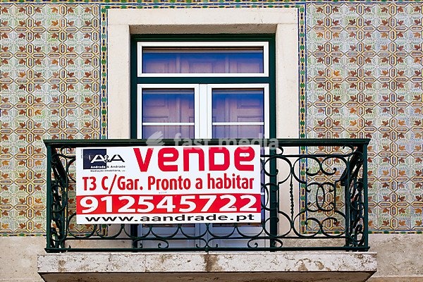 Sign, property for sale in Lisbon, Portugal, Europe
