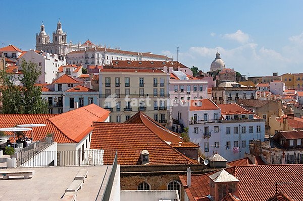 Sao Vicente da Fora Church viewed from the Santa Luzia viewpoint, Alfama district, Lisbon, Portugal, Europe