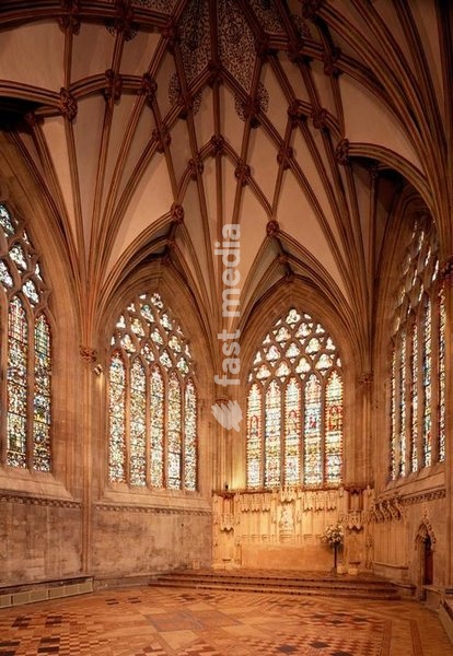 Wells (Somerset, England) Wells Cathedral, built between 1175 and 1490. Interior: the Lady Chapel, dedicated to Mary, view to the east. Photo