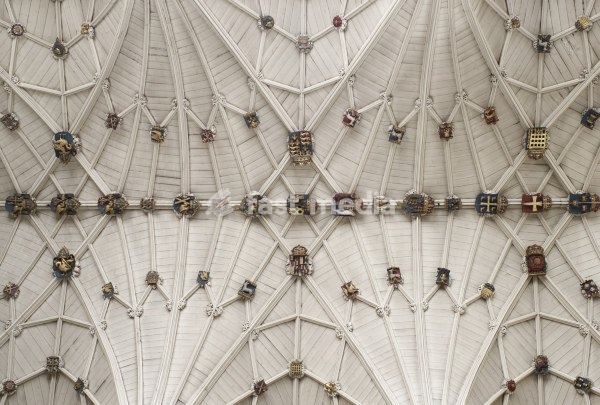 Winchester (Hampshire, England), Winchester Cathedral (built from 1079; choir rebuilt from 1200, nave rebuilt 2nd half of 14th c.). Partial view: ceiling. Photo