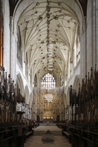 Winchester (Hampshire, England), Winchester Cathedral (built from 1079; choir rebuilt from 1200, nave rebuilt 2nd half of 14th c.). Interior view. Photo