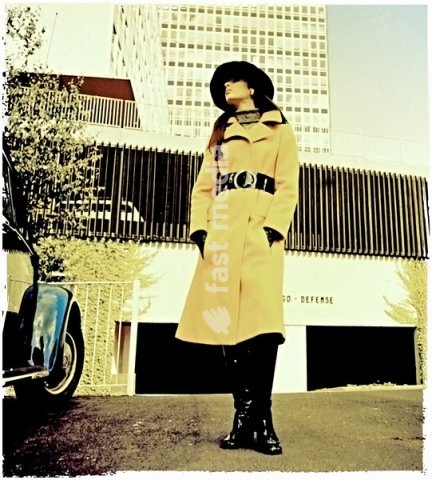 Fashion: Women's fashion, France / Photo, 1960s. Model in La Défense business district of Paris. Photo, undated