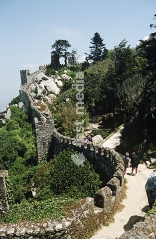 The walls of Mouros Castle, Castelo Dos Mouros, Sintra, near Lisbon, Portugal