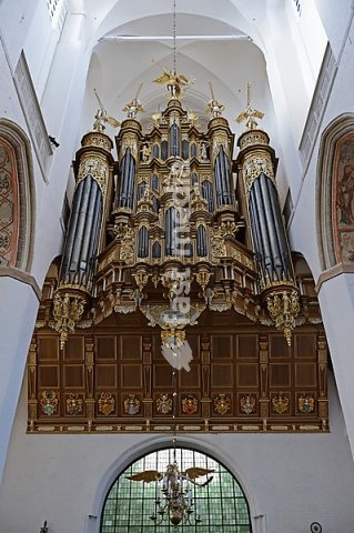 Interior view, Stellwagen Organ in Marienkirche, St. Mary's Church, Hanseatic City of Stralsund, UNESCO World Heritage Site, Mecklenburg-Western Pomerania, Germany, Europe