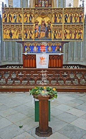 Interior view, coronation altar of Marienkirche, St. Mary's Church, Hanseatic City of Stralsund, UNESCO World Heritage Site, Mecklenburg-Western Pomerania, Germany, Europe