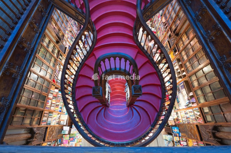 Lello and Irmao bookshop, Spiral stairs, Oporto, Portugal, Europe
