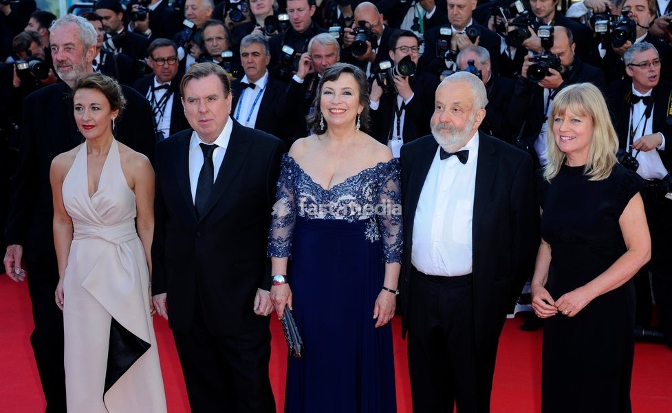 Dick Pope, Dorothy Atkinson, Timothy Spall, Marion Bailey, Mike Leigh and Georgina Lowe attends the 'Mr Turner' Premiere on Day Two at the 67th Annual Cannes Film Festival on May 15, 2014 in Cannes, France