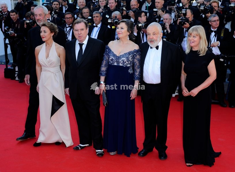 Dick Pope, Dorothy Atkinson, Timothy Spall, Marion Bailey, Mike Leigh and Georgina Lowe attends the 'Mr Turner' Premiere on Day Two at the 67th Annual Cannes Film Festival on May 15, 2014 in Cannes, France