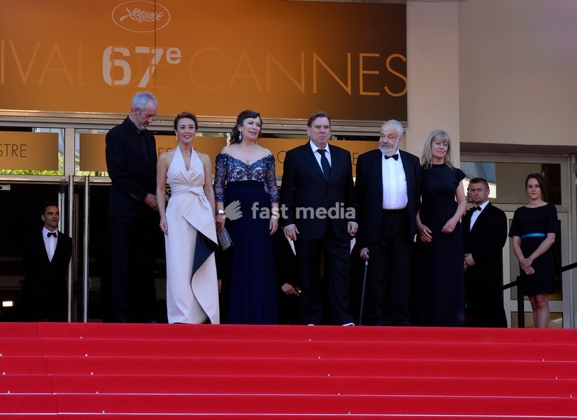 Dorothy Atkinson, Timothy Spall, Marion Bailey, Mike Leigh and Georgina Lowe attends the 'Mr Turner' Premiere on Day Two at the 67th Annual Cannes Film Festival on May 15, 2014 in Cannes, France