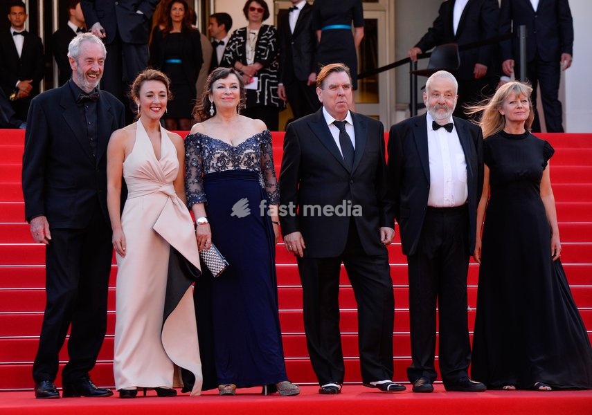 Dorothy Atkinson, Timothy Spall, Marion Bailey, Mike Leigh and Georgina Lowe attends the 'Mr Turner' Premiere on Day Two at the 67th Annual Cannes Film Festival on May 15, 2014 in Cannes, France