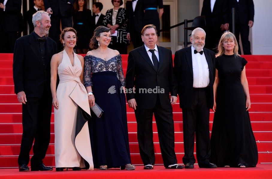 Dorothy Atkinson, Timothy Spall, Marion Bailey, Mike Leigh and Georgina Lowe attends the 'Mr Turner' Premiere on Day Two at the 67th Annual Cannes Film Festival on May 15, 2014 in Cannes, France