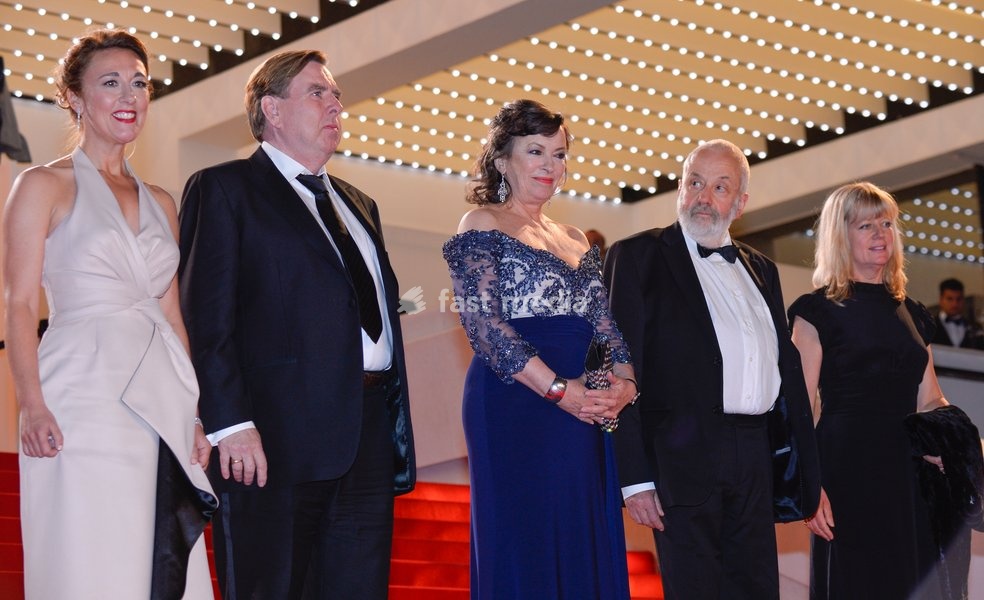 Dorothy Atkinson, Timothy Spall, Marion Bailey, director Mike Leigh and producer Georgina Lowe attend the 'Timbuktu' premiere during the 67th Annual Cannes Film Festival on May 15, 2014 in Cannes, France