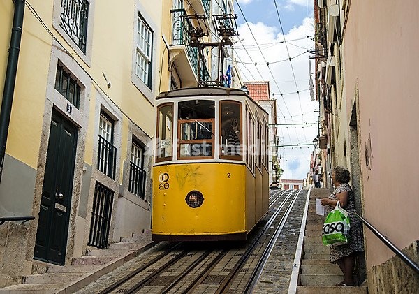Bica Funicular, Ascensor da Bica in Calçada da Bica Pequena street, Lisbon, Portugal