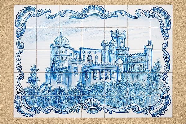 Azulejos showing the Pena National Palace, Sintra, Lisbon District, Portugal