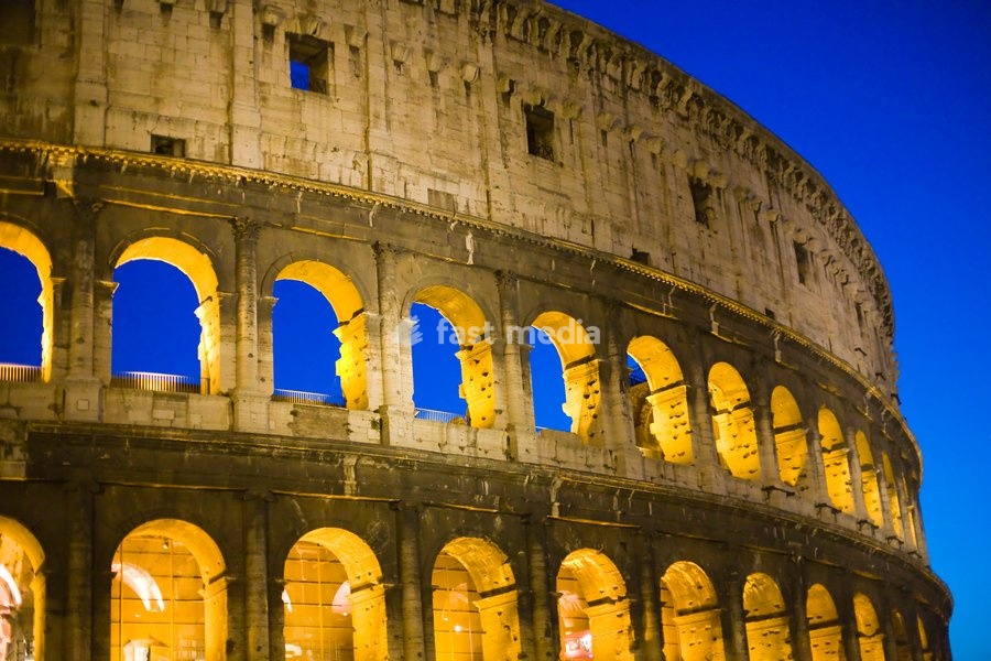 Close up of the Colosseum at dusk, Rome, Italy
