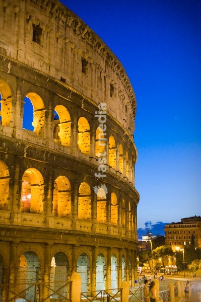 Close up of the Colosseum at dusk, Rome, Italy