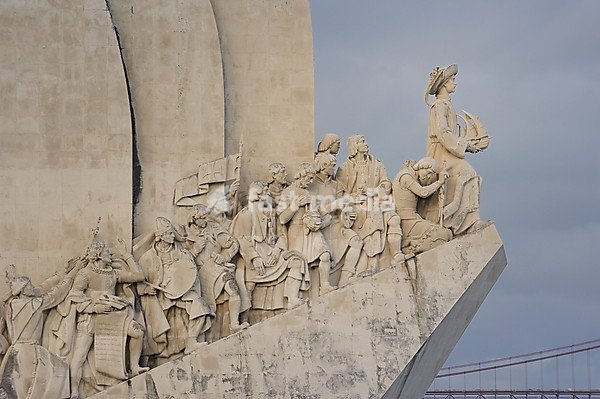 Padrao dos Descobrimentos, Monument to the Discoveries, sculpture with important figures of Portuguese seafaring on the Tagus river, Belem, Lisbon, Portugal