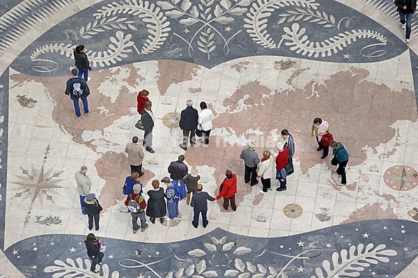 World map in the pavement in front of the Padrao dos Descobrimentos, Monument to the Discoveries, Belem, Lisbon, Lisbon District, Portugal