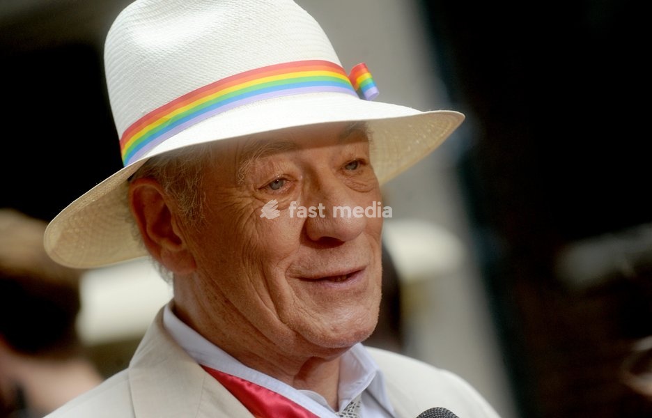 Sir Ian McKellen, a grand marshal at the annual Lesbian, Gay, Bisexual and Transgender Pride Parade on Fifth Avenue in New York on Sunday, June 28, 2015