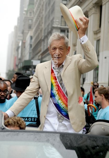 Sir Ian McKellen, a grand marshal at the annual Lesbian, Gay, Bisexual and Transgender Pride Parade on Fifth Avenue in New York on Sunday, June 28, 2015