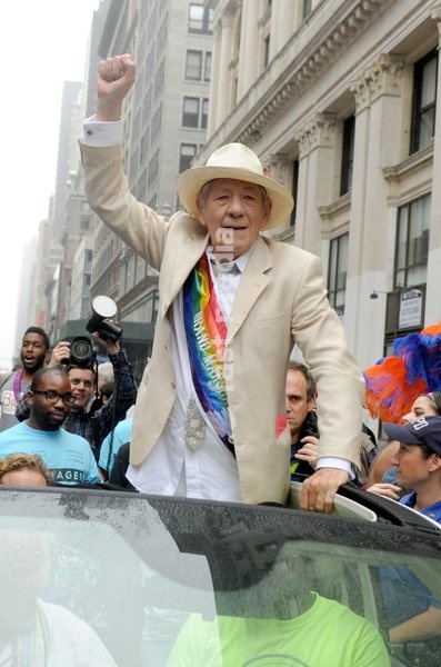 Sir Ian McKellen, a grand marshal at the annual Lesbian, Gay, Bisexual and Transgender Pride Parade on Fifth Avenue in New York on Sunday, June 28, 2015