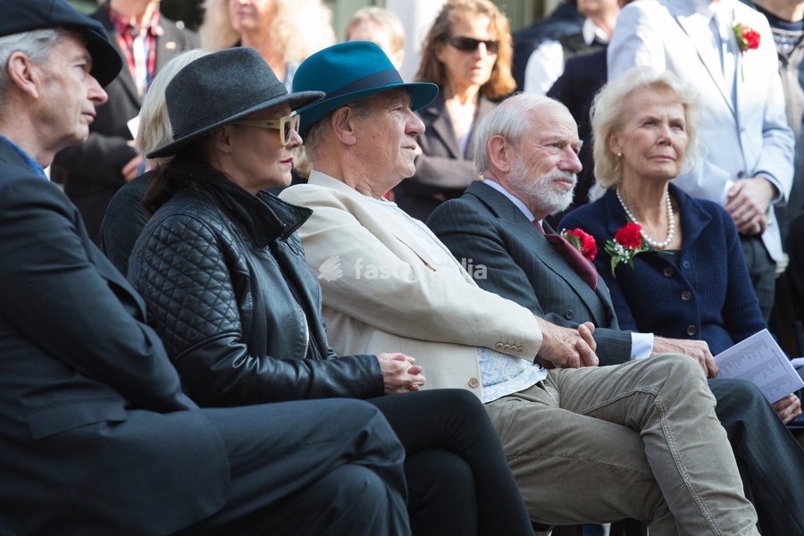 Sir Ian McKellen was one of the guest of the ceremony. Unveiling ceremony for the Joan Littlewood sculpture by Philip Jackson in Theatre Square outside Theatre Royal Stratford East