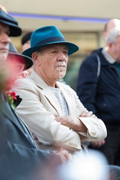 Sir Ian McKellen was one of the guest of the ceremony. Unveiling ceremony for the Joan Littlewood sculpture by Philip Jackson in Theatre Square outside Theatre Royal Stratford East