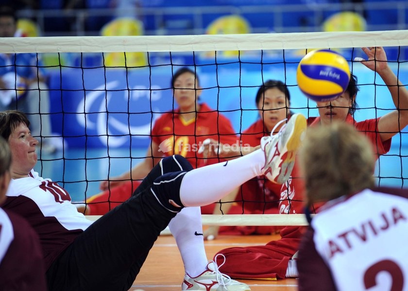 (080907) -- BEIJING, Sept. 7, 2008 -- Irina Jermolenko(#10) of Latvia competes during the women's sitting volleyball preliminary match between Latvia and China of the Beijing 2008 Paralympic Games in Beijing, China, Sept. 7, 2008. China won the match 3-0. (Yang Zongyou)(wx)