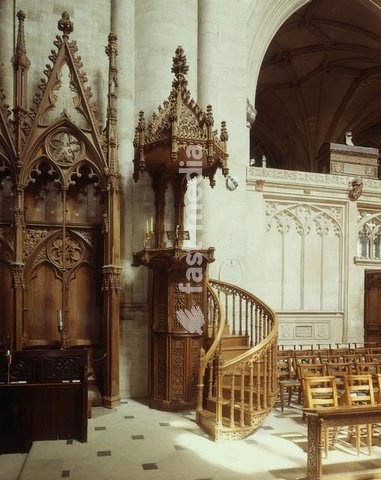 Winchester (Hampshire, England), Winchester Cathedral (built 1079 onwards; choir rebuilt from 1200 onwards, nave rebuilt during the 2nd half of the 14th century). Interior view: chancel. Photo, 04.06.1985