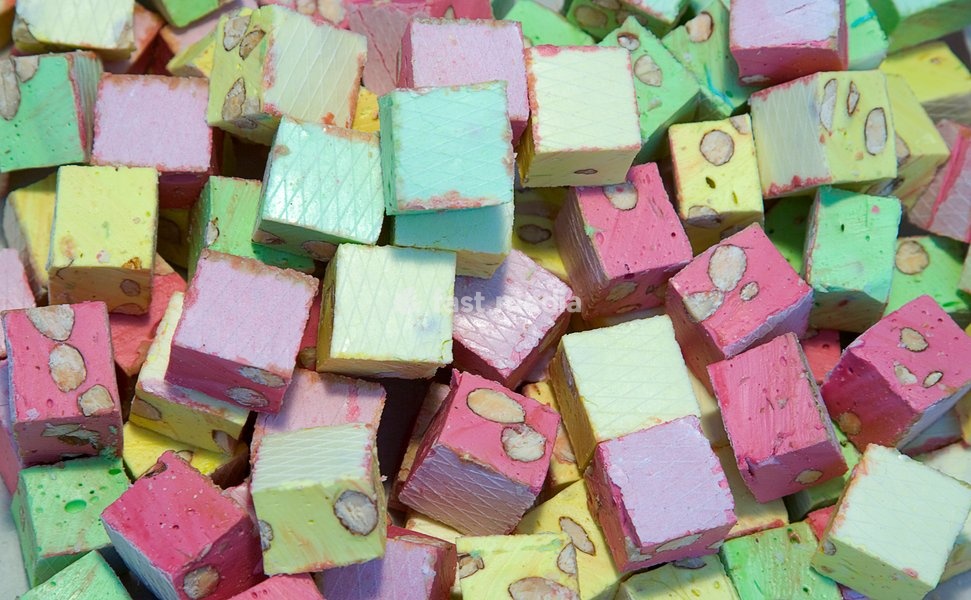 Mullti coloured nougat for sale in a market in Shoreham-by-Sea