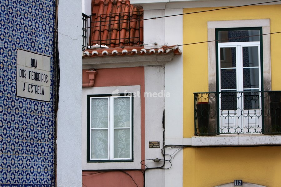 Details of town houses and street sign in Bairro Alto district