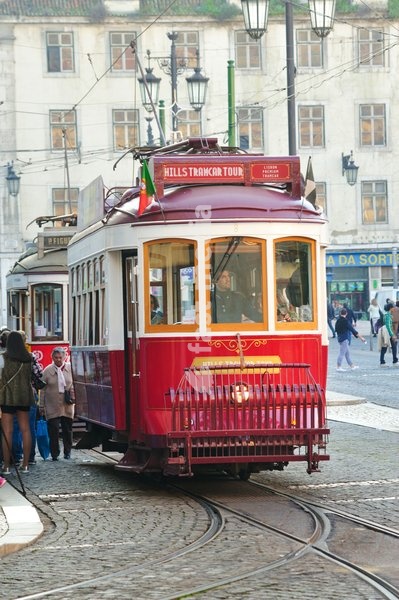 tram cars in Praca da Figuera, Lisbon, Portugal