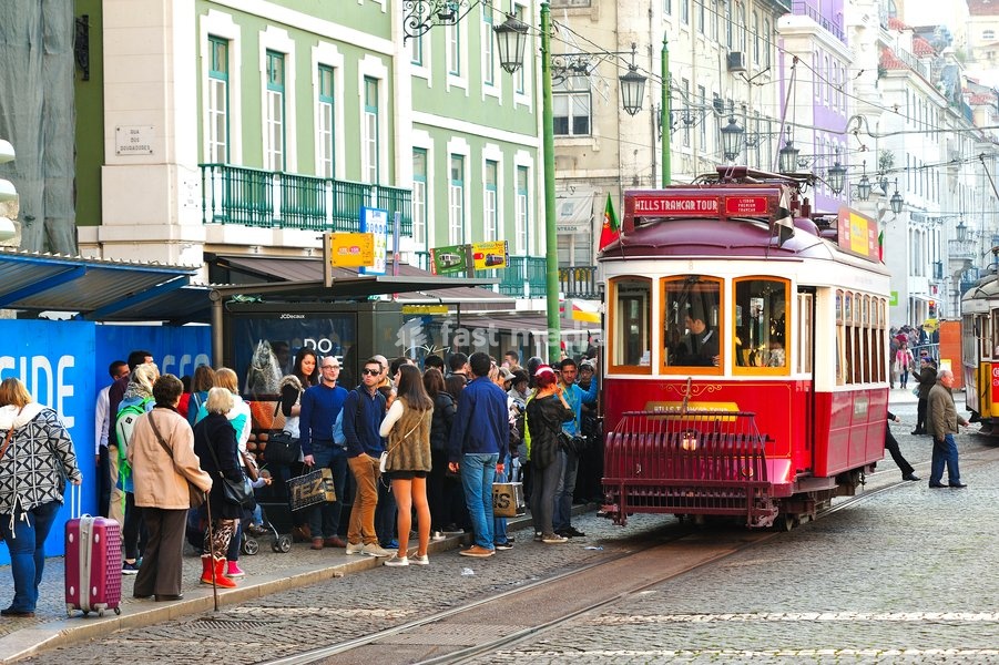 tram car in Praca da Figuera, Lisbon, Portugal