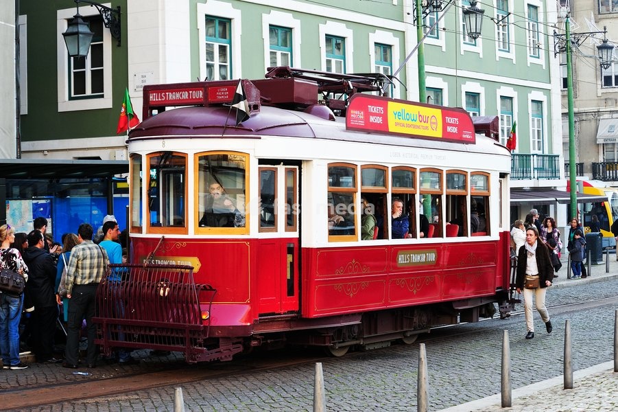 tram car in Praca da Figuera, Lisbon, Portugal