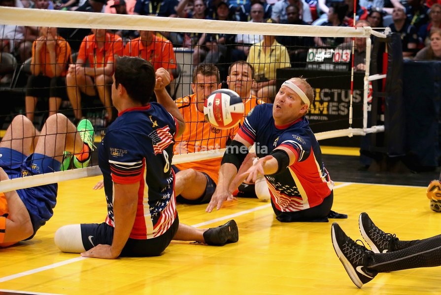 ORLANDO, FL - MAY 10: USA play the Netherlands at sitting volleyball during the Invictus Games Orlando 2016 at ESPN Wide World of Sports on May 10, 2016 in Orlando, Florida. Prince Harry, patron of the Invictus Games Foundation is in Orlando for the Invictus Games 2016. The Invictus Games is the…