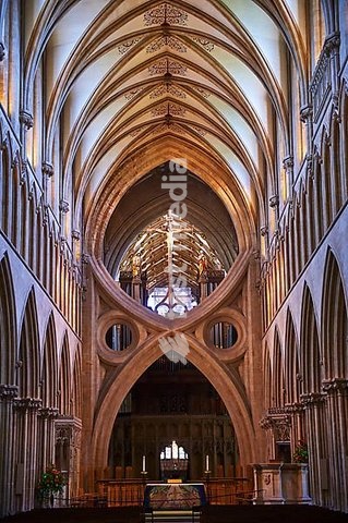 Interior of the medieval Wells Cathedral, Wells, Somerset, England