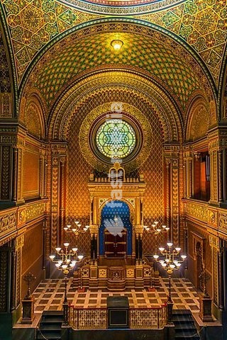 Bima, altar, Spanish Synagogue, interior shot, Josefov, Jewish Quarter, Prague, Bohemia, Czech Republic