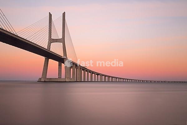 Vasco da Gama Bridge over the River Tagus, sunset, Lisbon, Portugal