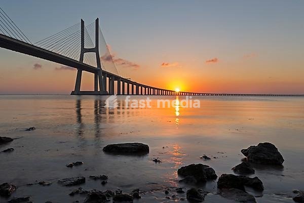 Vasco da Gama bridge over the Tagus River, Sunset, Lisbon, Portugal