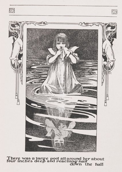Charles Robinson. Alice in a pool of water. London: Cassell & Co. 1907. From: Lewis Carroll, Alice's adventures in Wonderland. 12813. s. 17, page 17 London, British Library